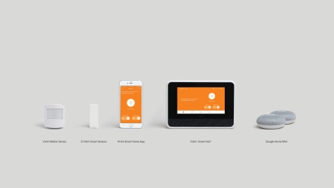 The Vivint Smart Home starter kit includes two Google Home Mini devices. (Photo: Business Wire)