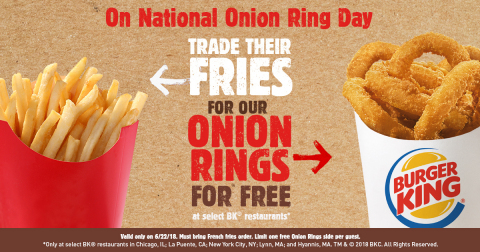 FOR NATIONAL ONION RING DAY, TRADE THEIR FRIES FOR BURGER KING® RINGS (Photo: Business Wire)
