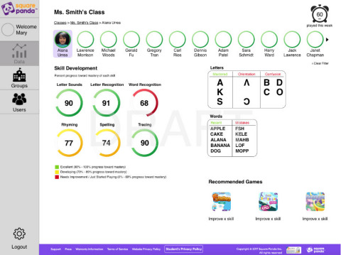 Square Panda's enhanced Teacher Portal allows educators to see student progress measured against a multi-variable grid of phonics and comprehension skills, to guide interventions and provide insight (Graphic: Business Wire)