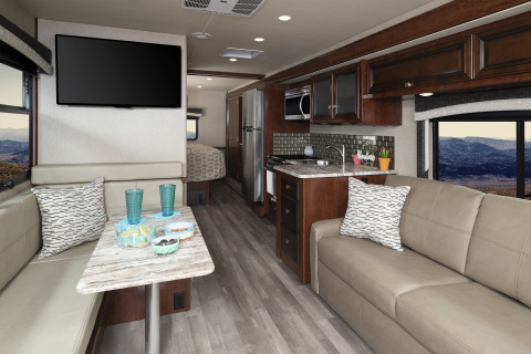 The 2019 Fleetwood RV Flair offers five floorplans each featuring open living space, a full kitchen, durable vinyl floors and a modern design. (Photo: Business Wire)