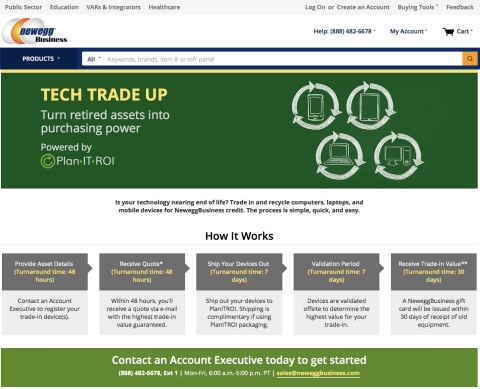 The new Tech Trade Up program available for customers on NeweggBusiness.com (Photo: Business Wire) 