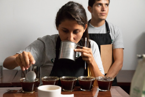 Cenfrocafe associate evaluating Chameleon coffee during a cupping session at the new quality lab at Cenfrocafe in San Ignacio, Peru.(Photo: Business Wire)