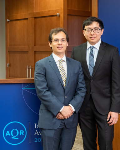 "Taming the Factor Zoo" authors Stefano Giglio and Dacheng Xiu, 2018 AQR Insight Award Winners (Photo: Business Wire)