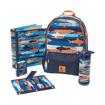 Assortment of Staples Brand products in shark pattern, new for the 2018 back-to-school season. (Phot ... 