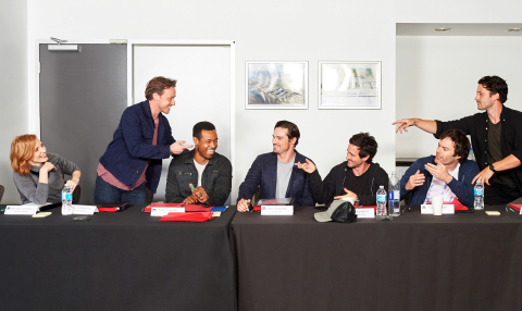 (L-r) JESSICA CHASTAIN as Beverly, JAMES McAVOY as Bill, ISAIAH MUSTAFA as Mike, JAY RYAN as Ben, JAMES RANSONE as Eddie, BILL HADER as Richie and ANDY BEAN as Stanley in New Line Cinema’s horror thriller "IT CHAPTER TWO,” a Warner Bros. Pictures release. Photo by Brooke Palmer