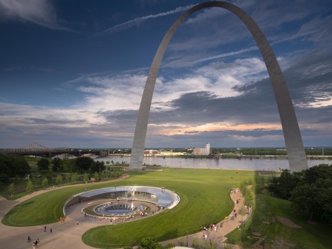 An expansion and renovation of the Museum of the Gateway Arch, constructed by McCarthy Building Companies, is the final component of a $380 million redevelopment of the iconic monument in downtown St. Louis. McCarthy also oversaw the transformation of the north and south grounds surrounding the 50-year-old national historic landmark. Photo by Nic Lehoux.