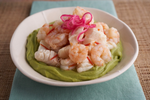 Seafood Ceviche with California Avocado Mousse and Pickled Onions, recipe created by Chef Phillip Frankland Lee of Scratch|Bar & Kitchen for the California Avocado Commission (Photo: Business Wire)