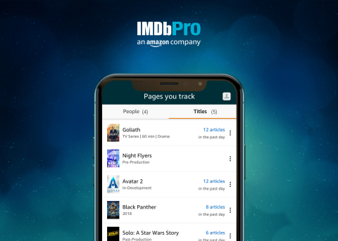 IMDbPro, the essential resource for entertainment industry professionals, today unveiled IMDbPro Track, a new feature on the IMDbPro app for iPhone that empowers members to receive the latest news on the people and film & TV projects they want to follow. (Photo: Business Wire)