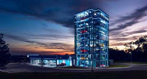 Carvana has launched its 13th Car Vending Machine, located in Cleveland. This is the first Car Vending Machine in the Buckeye State and stands eight stories high, holding up to 30 vehicles. (Photo: Business Wire)