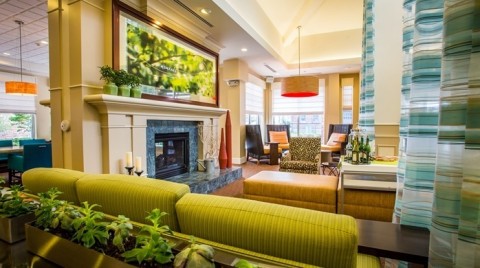 A fireplace warms the hotel lobby. (Photo: Business Wire)