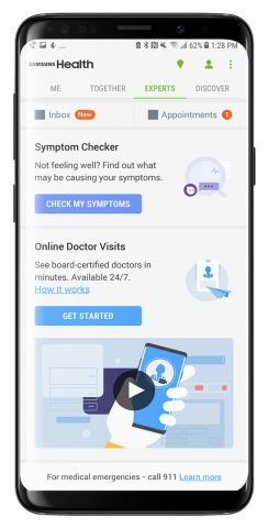 Samsung Health is making online doctor visits possible through LiveHealth Online. (Photo: Business W ... 