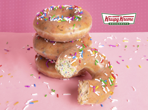 Krispy Kreme Doughnuts Celebrates Birthday with Special Release ‘Glazed Confetti Doughnut’ and $1 Original Glazed® Doughnut Dozens with Purchase of any Dozen on July 27. The new Glazed Confetti Doughnut is available for one week only Friday, July 27 through Thursday, Aug. 2 at participating shops, while supplies last. (Photo: Business Wire)