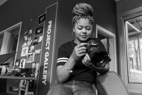 Naje is one of the students who attend the Best Buy Teen Tech Center at Hope Community Center in Minneapolis, sharing their experiences in videos as the centerpiece of a national paid media campaign launching this week. (Photo: Business Wire)