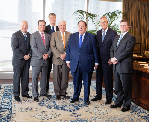 Pictured left to right: Mark Troth, Medical Center President, PlainsCapital Bank; Jeremy B. Ford, Co-CEO, Hilltop Holdings; Jerry Schaffner, President and CEO, PlainsCapital Bank; Andy Lane, Houston Region Chairman, PlainsCapital Bank; Alan White, Co-CEO, Hilltop Holdings; Jerry Brewer, Riverway President, PlainsCapital Bank; Erik Yohe, SVP Corporate Development, Hilltop Holdings. (Photo: Business Wire)