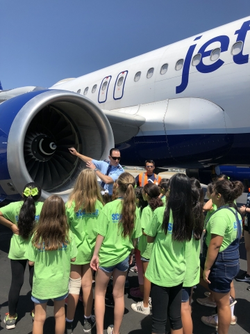 The JetBlue Foundation hosted more than 60 Project Scientist campers at Long Beach Airport in Southern California. Students received an overview of the various career options available within an airline. (Photo: Business Wire)