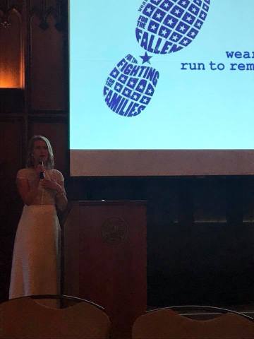 wear blue: run to remember CEO and Gold Star Wife, Lisa Hallett addresses the crowd. (Photo: Business Wire)
