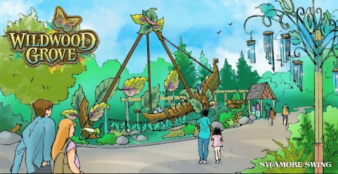 Guests to Dollywood’s new Wildwood Grove board this thrilling “leaf boat” and swing back and forth just like a falling leaf. (Graphic: Business Wire)