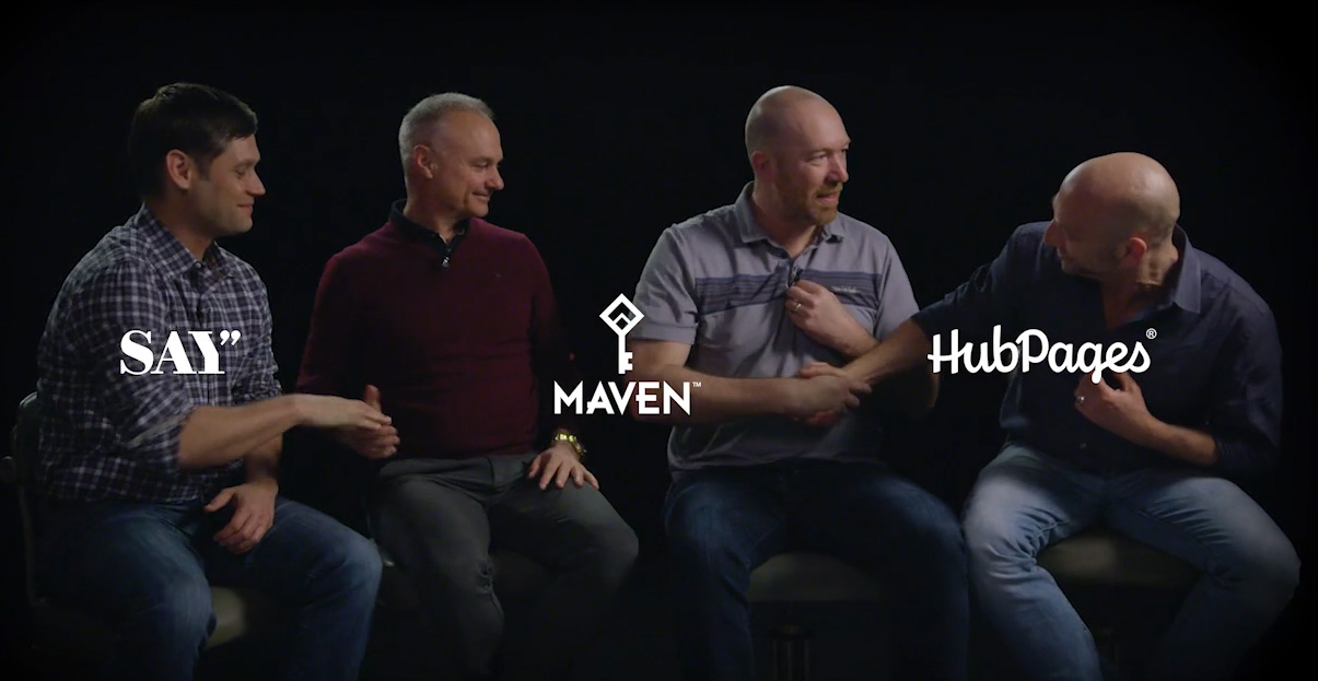 From left to right, Say Media CEO Matt Sanchez, Maven CEO James Heckman, HubPages CEO Paul Edmondson, and Maven President Josh Jacobs describe the impact of their 3-way merger.