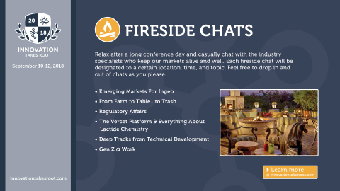 Fireside chats at Innovation Takes Root are an opportunity to gather with experts for a casual conversation on topics relevant to the biomaterials industry. (Photo: NatureWorks)