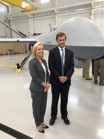 Secretary for Homeland Security Kirstjen Nielsen (left) with General Atomics Aeronautical Systems, Inc. (GA-ASI) CEO Linden Blue at GA-ASI’s Flight Test and Training Center on August 9th. (Photo: Business Wire)