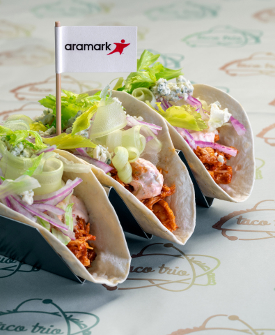 Aramark, the food service provider that partners with more NFL teams and serves more football fans than any other hospitality company, is kicking off football season with the debut of the 30 hottest new menu items across the NFL, including these Buffalo Chicken Tacos from Heinz Field. (Photo: Business Wire)