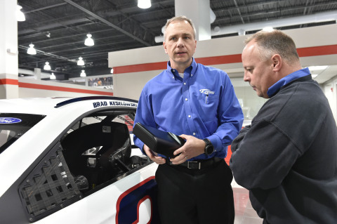 Custom mirror about to be fitted onto the #22 Discount Tire car: The carbon-fiber-based composite enabled Team Penske to produce lightweight mirror housings with high impact resistance and high stiffness, each of which is critical in motorsports. (Photo: Team Penske)