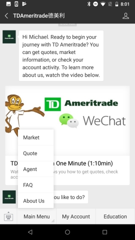 Connecting with TD Ameritrade on WeChat (Graphic: Business Wire)