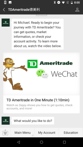 Connecting with TD Ameritrade on WeChat (Graphic: Business Wire)