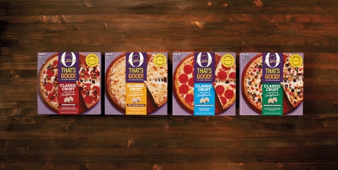 O, That's Good! Frozen Pizza is available in four delicious flavors - Pepperoni, Five Cheese, Supreme and Fire Roasted Veggie (Graphic: Business Wire)