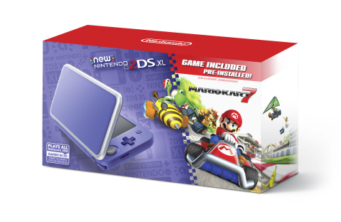 On Sept. 28, a New Nintendo 2DS XL system in a new purple + silver color with the high-octane Mario Kart 7 game pre-installed will be available at a suggested retail price of only $149.99. (Photo: Business Wire)