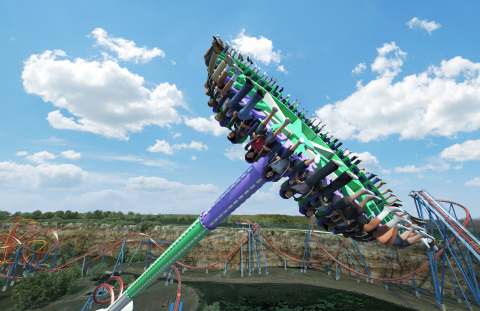 Forty riders will rotate and swing 17 stories high above Six Flags Fiesta Texas on The Joker Wild Card, the newest thrilling attraction with a villainous twist set to debut at Six Flags Fiesta Texas for summer 2019. (Photo: Business Wire)