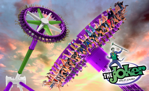 Six Flags Fiesta Texas will feature one of the world's tallest pendulum rides, The Joker Wild Card, debuting in early summer 2019. At a record-breaking 17-stories in the air, this impressive giant disk will reach speeds up to 75 miles-per-hour, as it whips back and forth - higher and higher to give riders a staggering view of the world below them. (Photo: Business Wire)