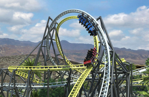 Six Flags Magic Mountain, the undisputed “Thrill Capital of the World,” announced the latest addition to its unparalleled coaster dynasty – West Coast Racers, the world’s first racing launch coaster – slated to open in 2019. With 14 track crossovers, four total inversions, a high five and side-by-side airtime hills, West Coast Racers is the 20th coaster – more than any other theme park in the world.  West Coast Racers will include an immersive real time “pit stop” designed and produced by world famous West Coast Customs. (Photo: Business Wire)