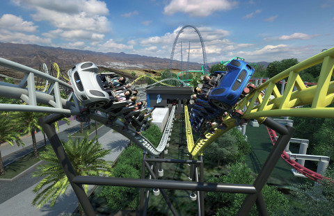 West Coast Racers, the world’s first racing launch coaster, was announced as the newest addition to Six Flags Magic Mountain’s unparalleled coaster dynasty.  Slated to open in summer 2019, this one-of-a-kind racing coaster will feature two side-by-side tracks with four individual high speed launches. The coaster features an immersive real time “pit stop,” designed and produced by world famous West Coast Customs, who will provide riders with a racing experience unlike any other. (Photo: Business Wire)