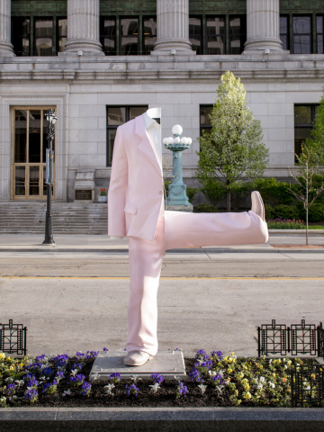 "Half Big Suit" 2016 by artist Erwin Wurm, part of Sculpture Milwaukee 2018. Photo by Kevin J. Miyazaki COPYRIGHT:© Kevin J. Miyazaki 2018. All Rights Reserved.