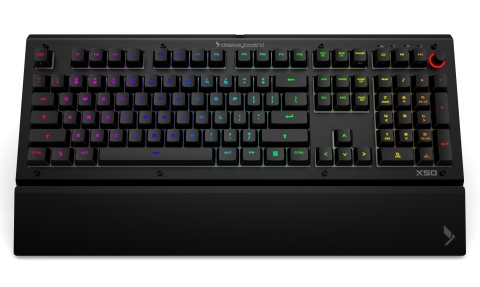 The X50Q is Das Keyboard's edgy crossover mechanical keyboard designed to appeal to gamers and professionals alike. Users can stream information from the Internet directly to their Q-enabled keyboard.(Photo: Business Wire)