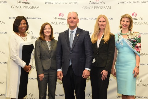 Baton Rouge Mayor-President Sharon Weston Broome, Woman's Hospital CEO Teri Fontenot, Governor John Bel Edwards, Heather Cianfrocco, UnitedHealthcare Community & State CEO, and Louisiana Department of Health Secretary Dr. Rebekah Gee announce the launch of the GRACE program at Woman's Hospital (Photo:Jeff Strout).