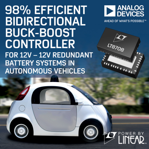 98% Efficient Bidirectional Buck-Boost Controller for 12V-12V Redundant Battery Systems in Autonomous Vehicles (Photo: Business Wire)