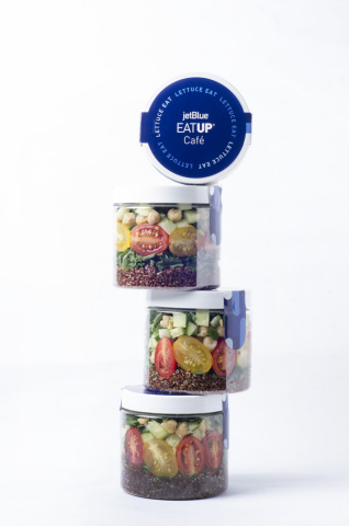 A JetBlue customer favorite, the Mediterranean Salad Shaker on the EatUp Cafe menu includes kale, re ... 