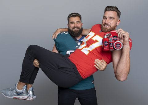 NFL stars and brothers, Jason Kelce, Super Bowl Champion Philadelphia Eagles center, and Travis Kelce, Kansas City Chiefs All-Pro tight end, launch Old Spice's first-ever Old Spice Beard Collection (available exclusively on Amazon) to help guys achieve the beards of their dreams. (Photo: Business Wire)