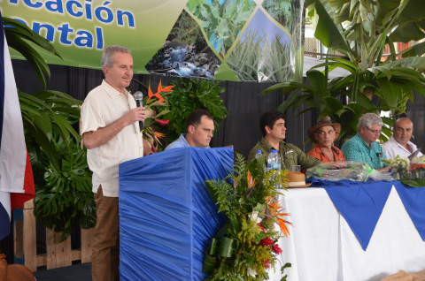 Dole Fresh Fruit President Renato Acuña speaks at the anniversary celebration of Dole's landmark env ... 