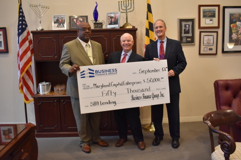 Pictured from left to right Maurice Ames, Executive Director Maryland Capital Enterprises, Maryland Senator Ben Cardin, Rick Frank, President Business Finance Group (Photo: Business Wire)