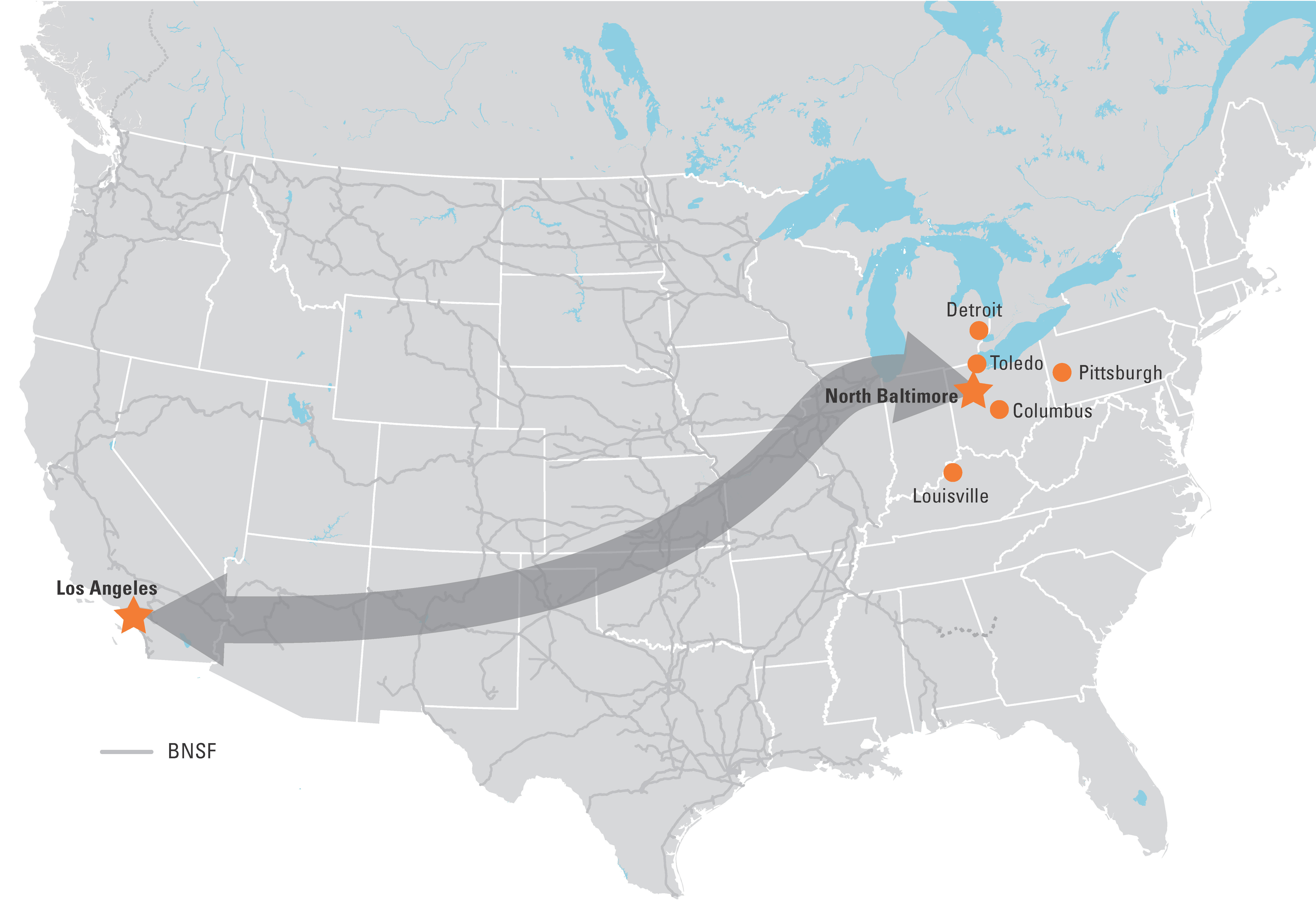 Bnsf Southern Transcon Map Bnsf Launches Direct Intermodal Service Between Southern California And The  Ohio Valley Region | Business Wire