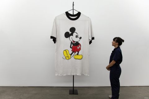 Amanda Ross-Ho's "Mickey: The True Original Exhibition" installation, "Untitled T-Shirt" (NONAGENARIAN), an oversized classic Mickey ringer tee, is currently on view in the Chicago Athletic Association Hotel lobby until October 25, before it moves to New York. (Photo: Business Wire)