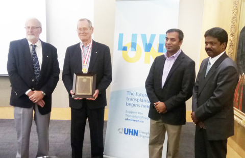 Prof. James Till after the 2018 Edogawa NICHE Prize Ceremony with Prof. Levy, Prof. Humar & Dr. Abraham (Photo: Business Wire)