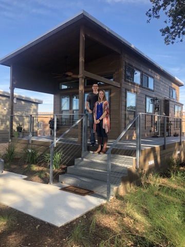 Preston and Sarah Cox recently sold their single family home in Georgetown, TX and purchased a tiny home at Village Farm. Reducing debt and living mortgage free has allowed them more time to do the thing they love most, travel. The past several years the Cox have begun to "live a more minimalistic, simple, and intentional lifestyle, and were inspired this past summer after watching "Minimalism: A Documentary About the Important Things." (Photo: Business Wire)