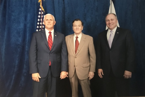 Abode President and CEO, Daniel Moos with United States Vice President Mike Pence and Majority Whip  ... 