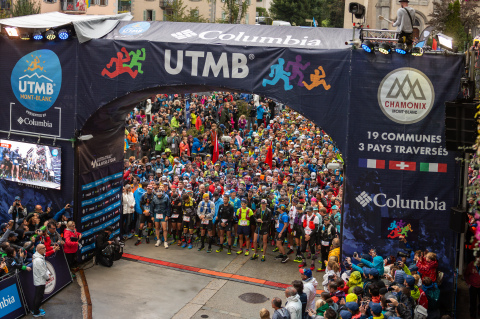 The starting line of the 2018 UTMB in Chamonix, sponsored by Columbia Sportswear  (Photo: Business W ... 