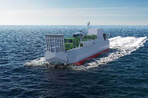 Le LCA de CNIM a pour mission de transférer efficacement du matériel et des hommes à terre depuis n’importe quel bateau-mère (radier OTAN ou de classe Makassar). Copyright CNIM