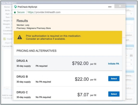 UnitedHealthcare's PreCheck MyScript enables prescribers to view precise medication costs and obtain prior authorization in real time, helping make access to prescription drugs more convenient and affordable (Source: UnitedHealthcare).